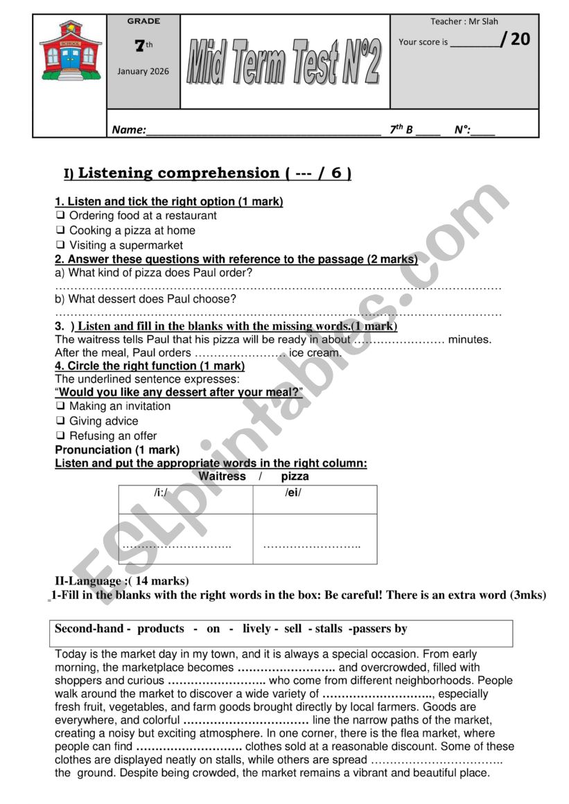mid term 2 7th form worksheet