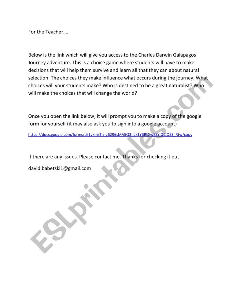 Charles Darwin worksheet