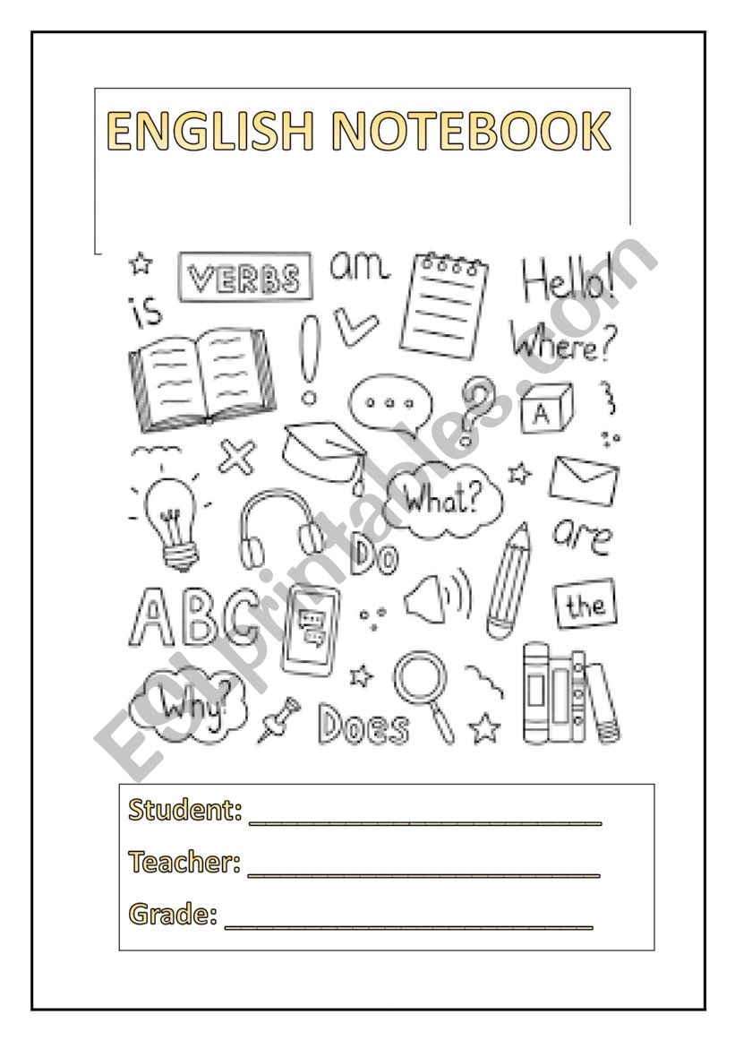 English notebook cover worksheet