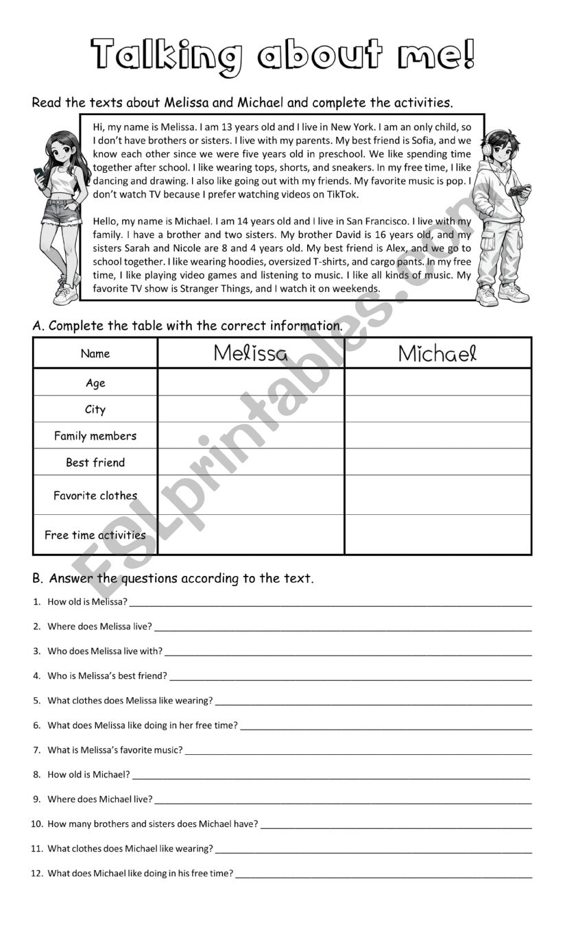 Talking about me! worksheet