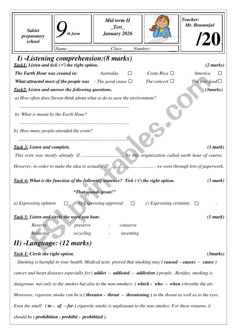 Mid Term 2 test 9th form   2025- 2026