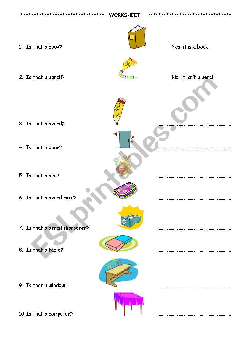 classroom objects worksheet