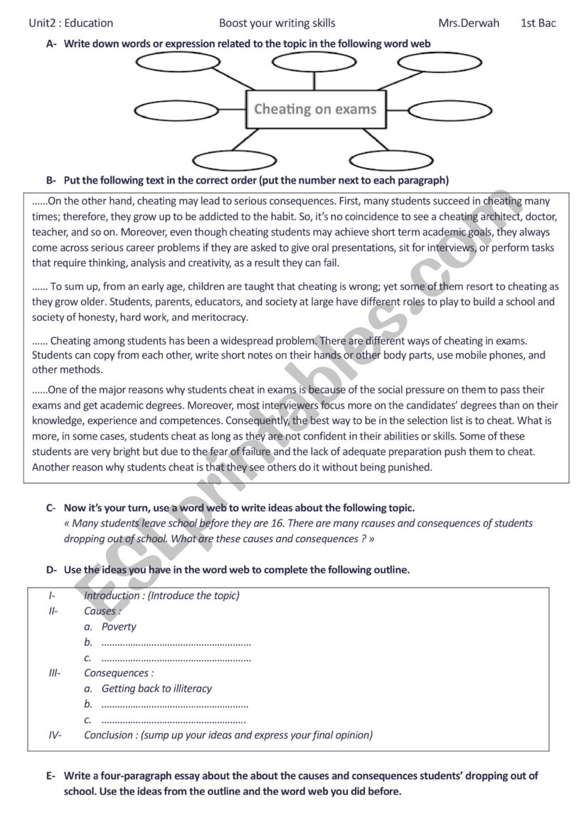 Causes and effects of cheating in exams