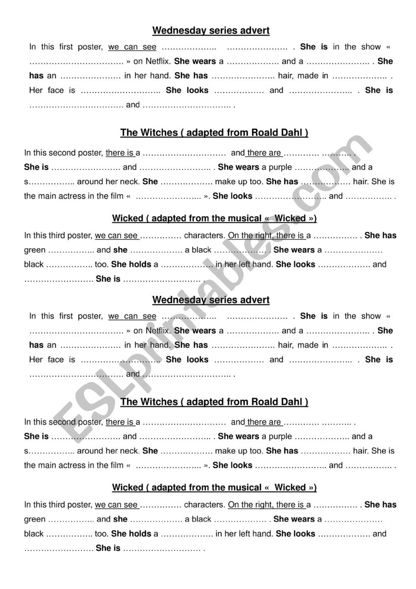 Witches posters worksheet