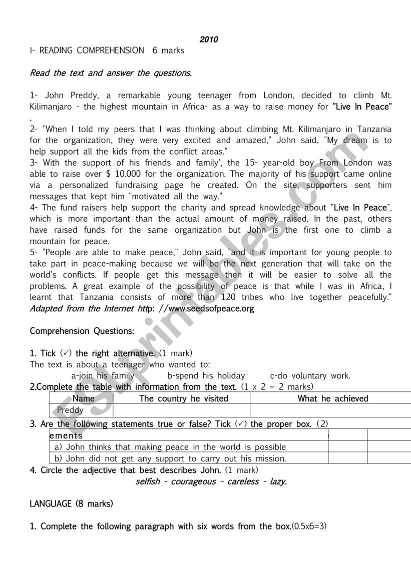 2010   9th grade national  exam  