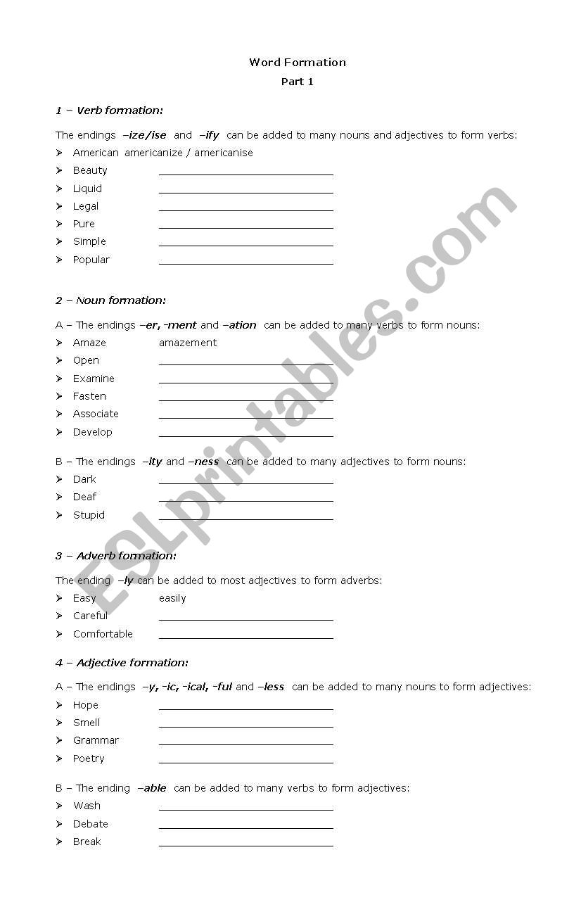 Word Formation worksheet