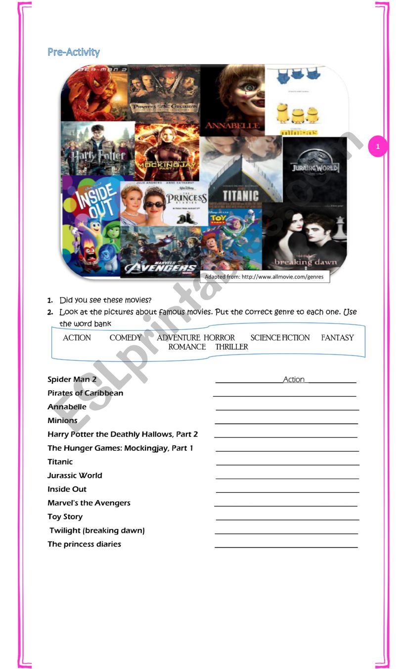 MOVIES worksheet