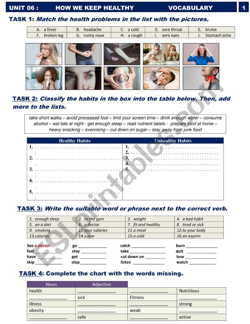 Vocabulary related to health & lifestyle 