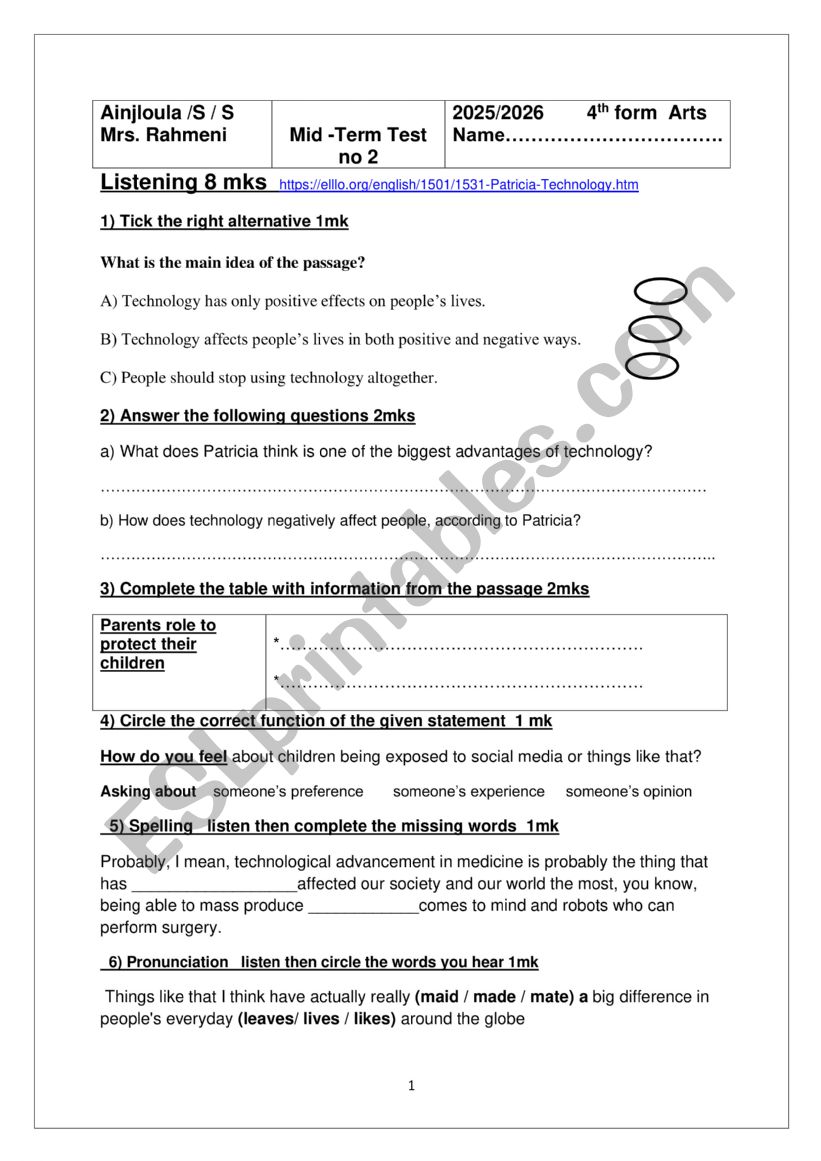 2026 arts bac mid- term test no 2 