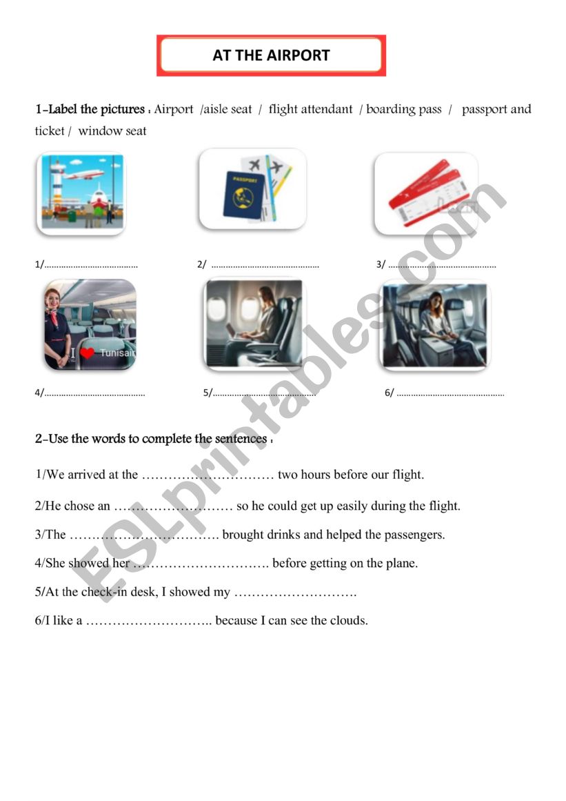 At the airport worksheet
