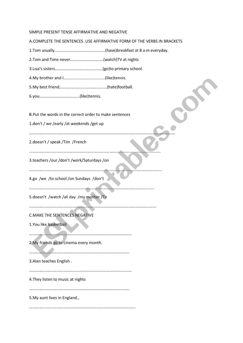 PRESNT SIMPLE AFFIRMATIVE AND NEGATIVE