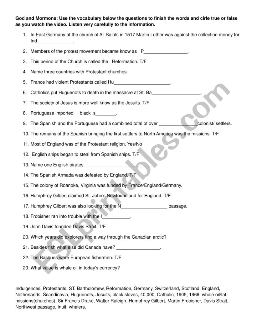 God and Mormon worksheet