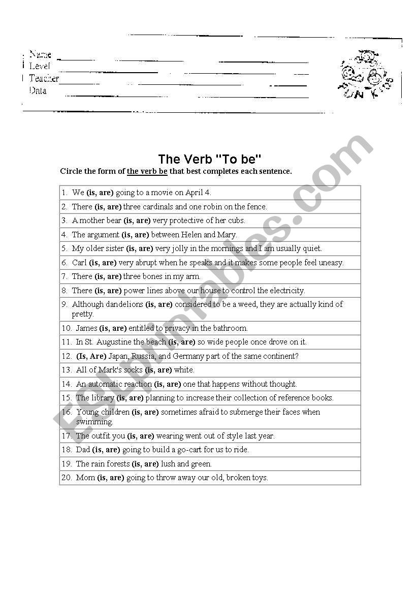 The verb to be worksheet