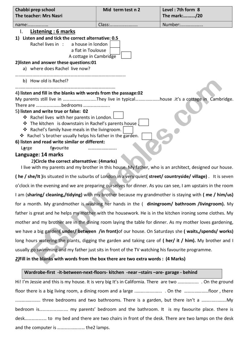 mid term test n 27 th form worksheet