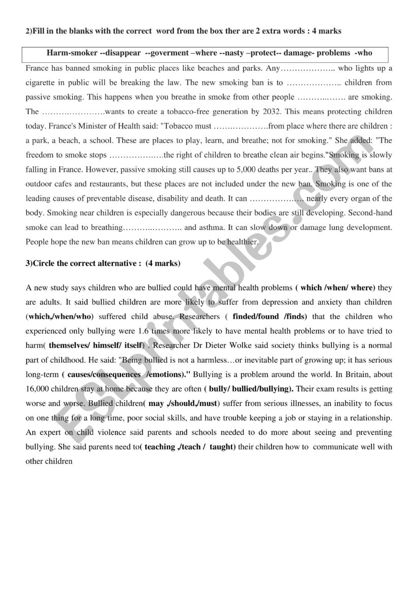 9th form test n 2 worksheet