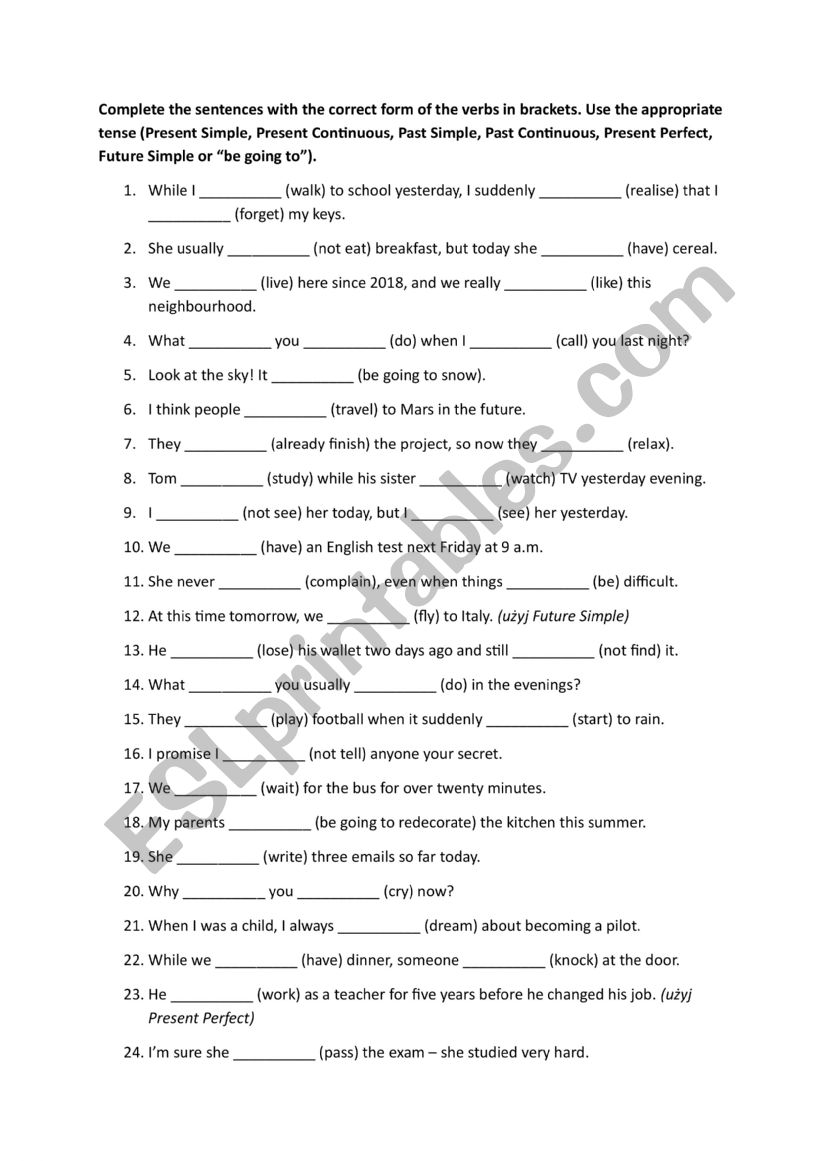 English Tenses. worksheet