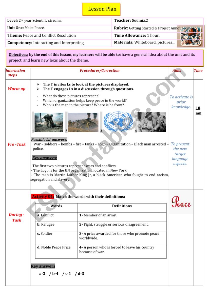make peace worksheet