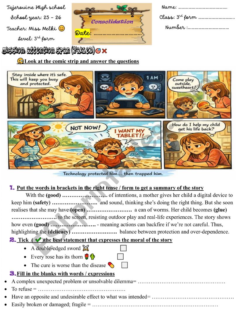 3rd form review worksheet