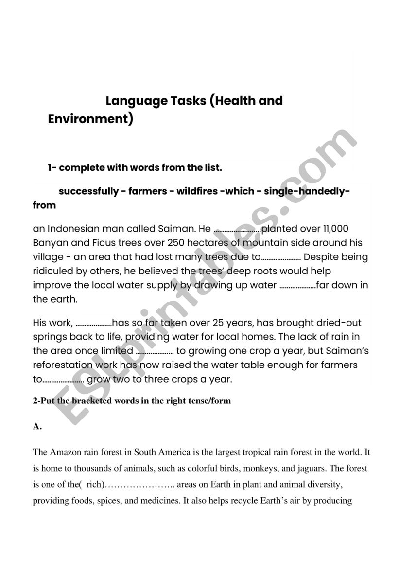 Language Tasks worksheet