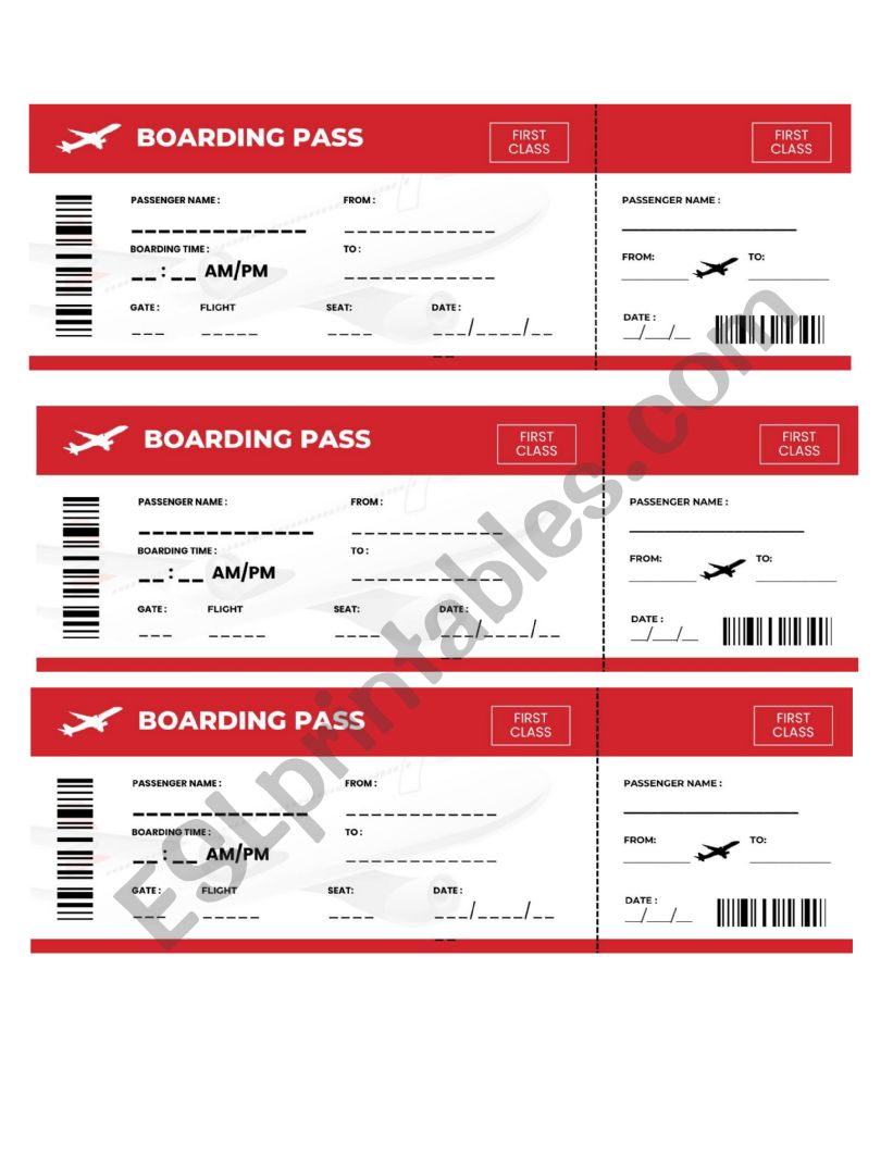 Boarding pass worksheet