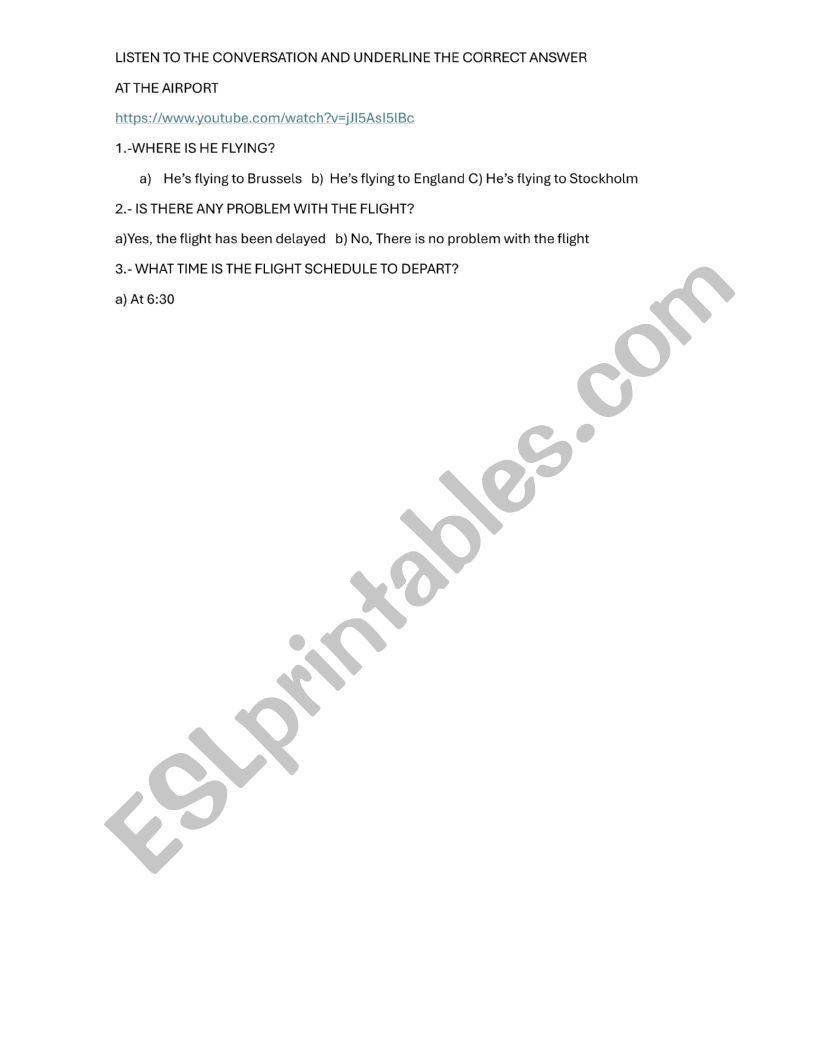 At the airport worksheet