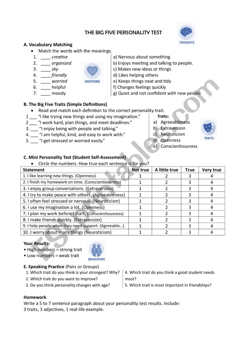 The Big Five Personality Test + Lesson Plan