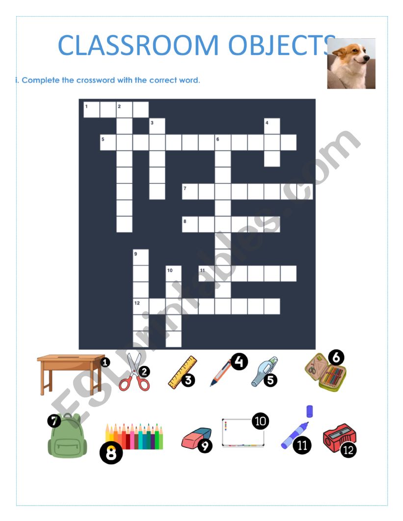 Classroom objects worksheet