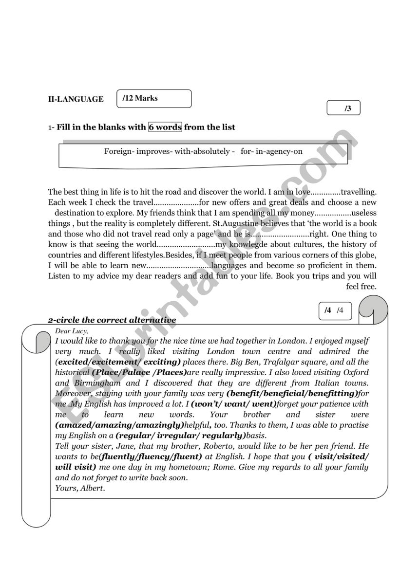 test for 8th formers worksheet