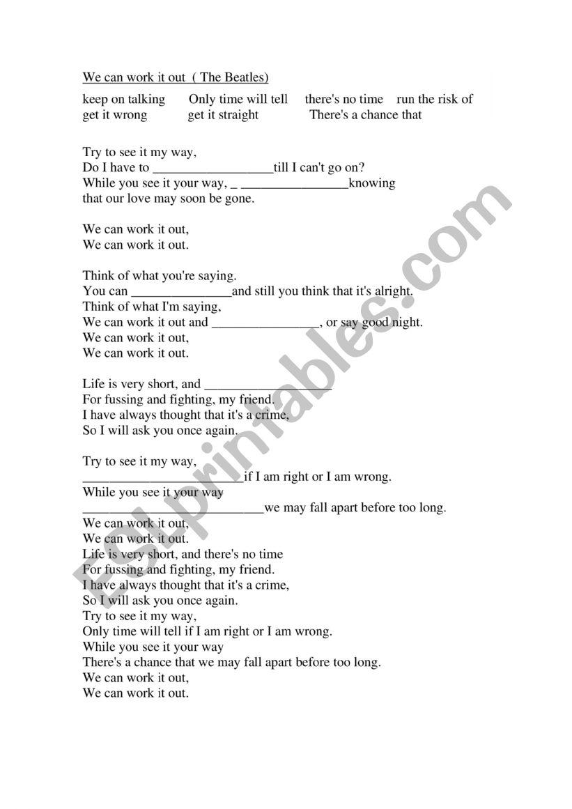 We can work it out worksheet