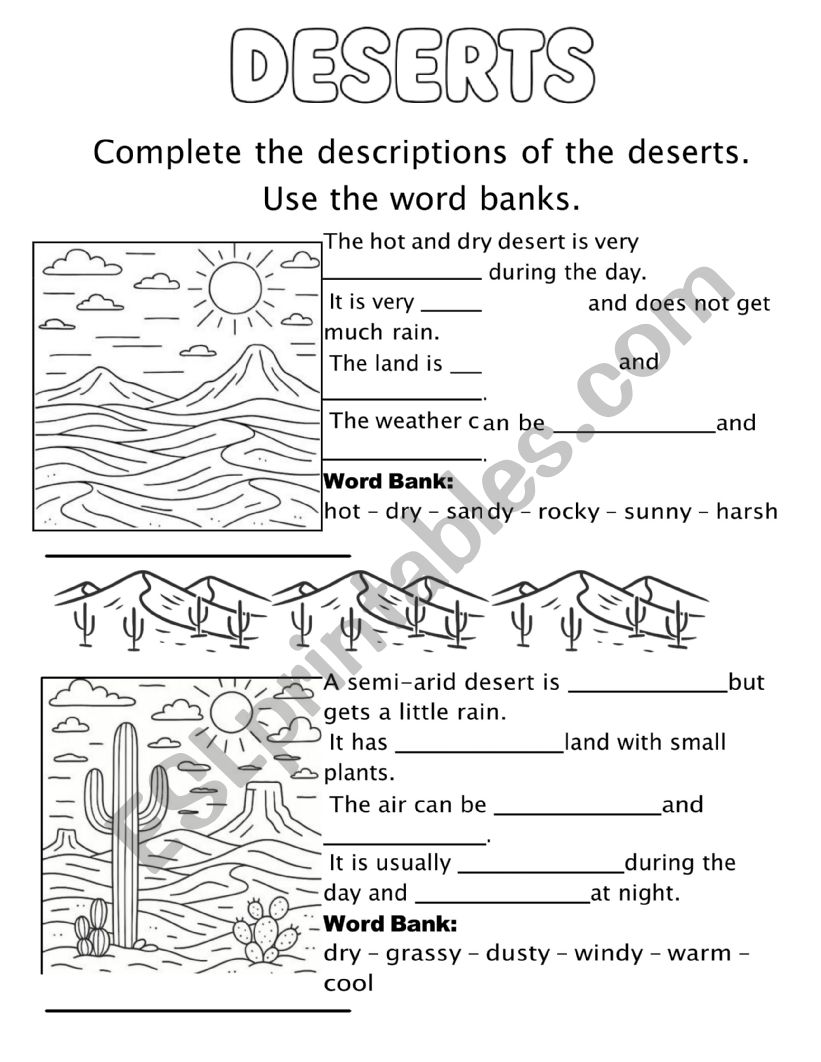 Deserts worksheet