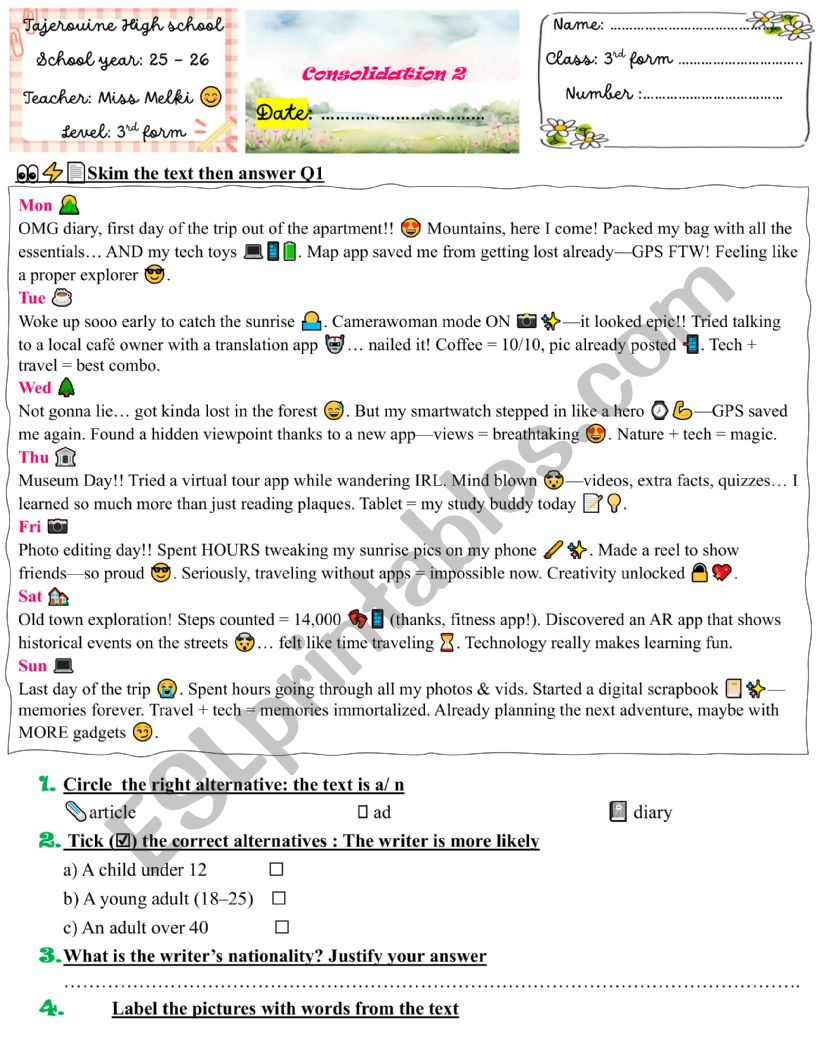 3rd form review worksheet