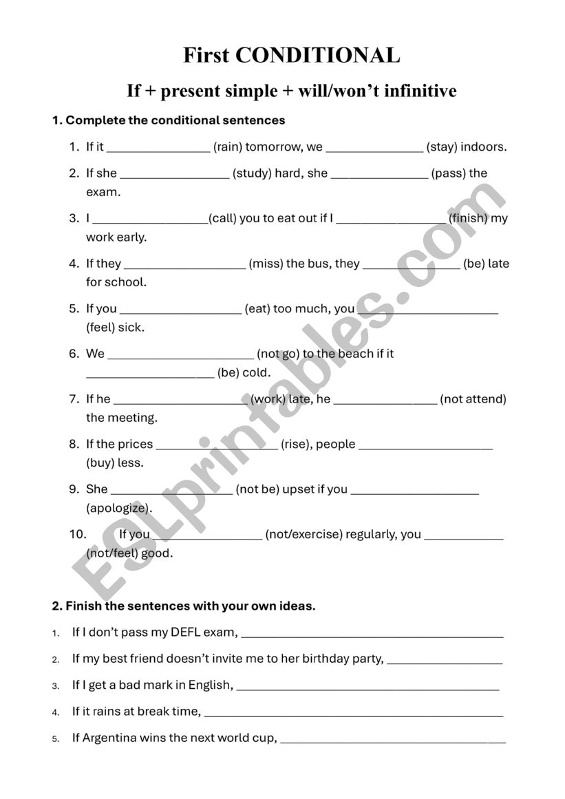 First Conditional Practice worksheet