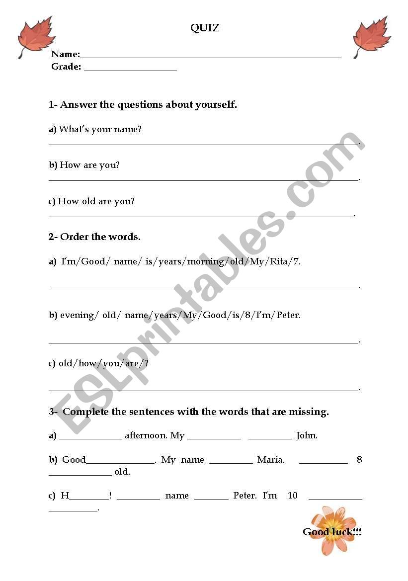 Quiz worksheet