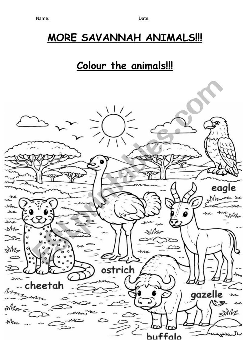 Savanna animals 2 worksheet