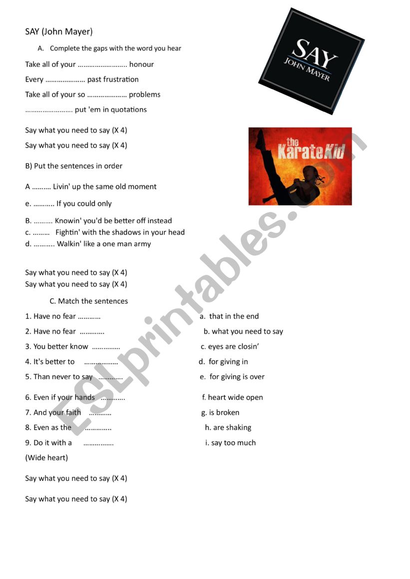 Say karate kid 2010 worksheet
