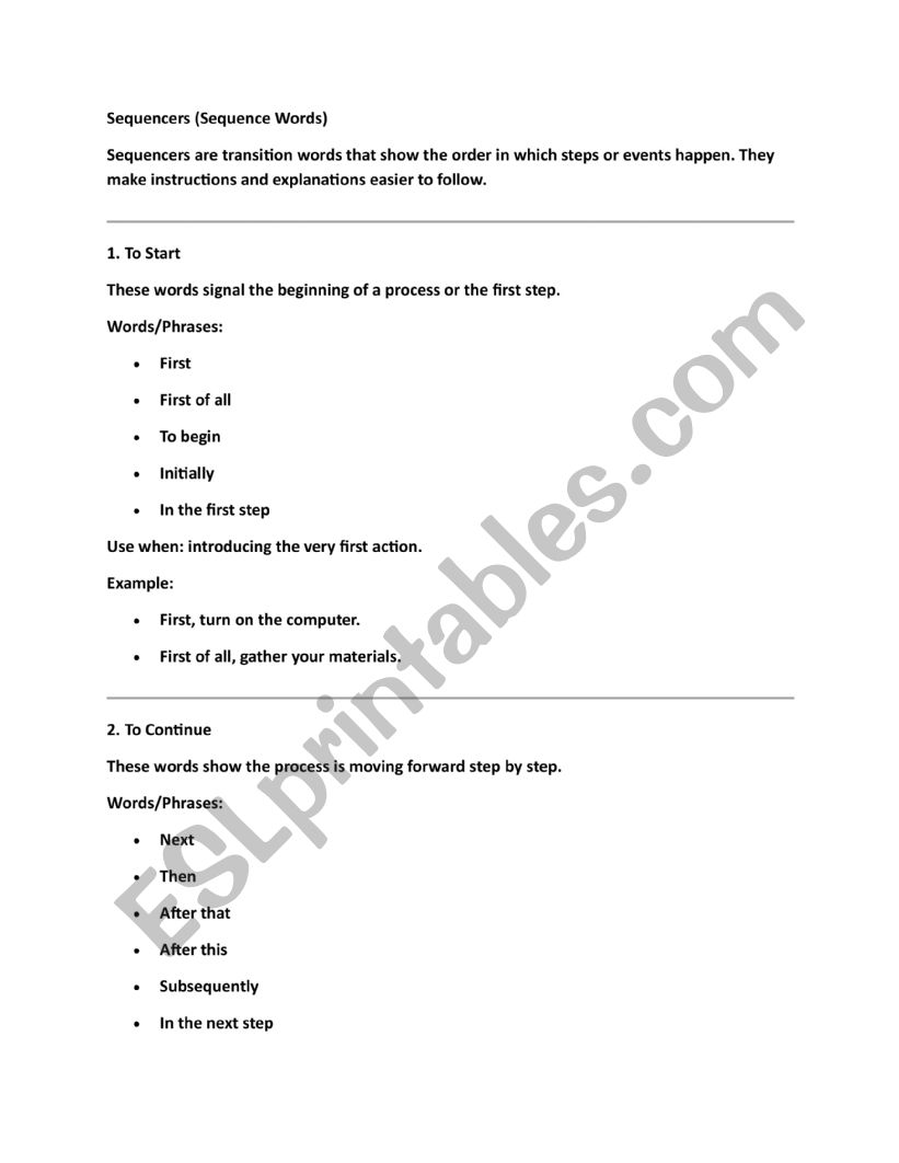 Sequencers worksheet