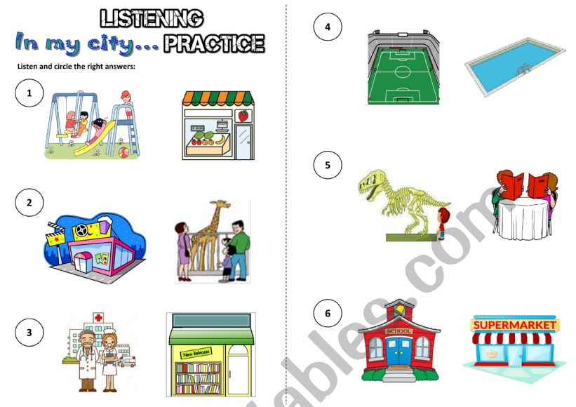 Places in the city - Listening Activity - ESL worksheet by medina2020