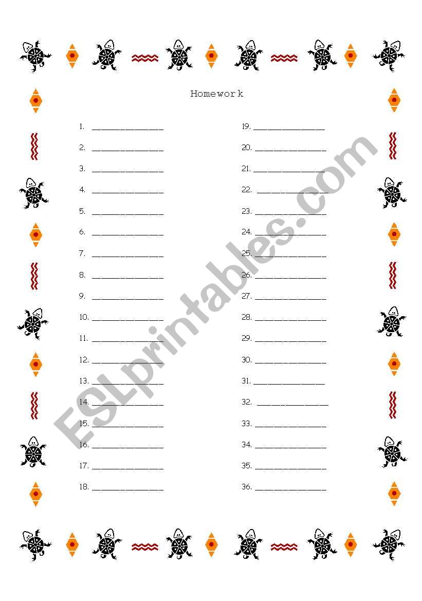 homework sheet 2 worksheet