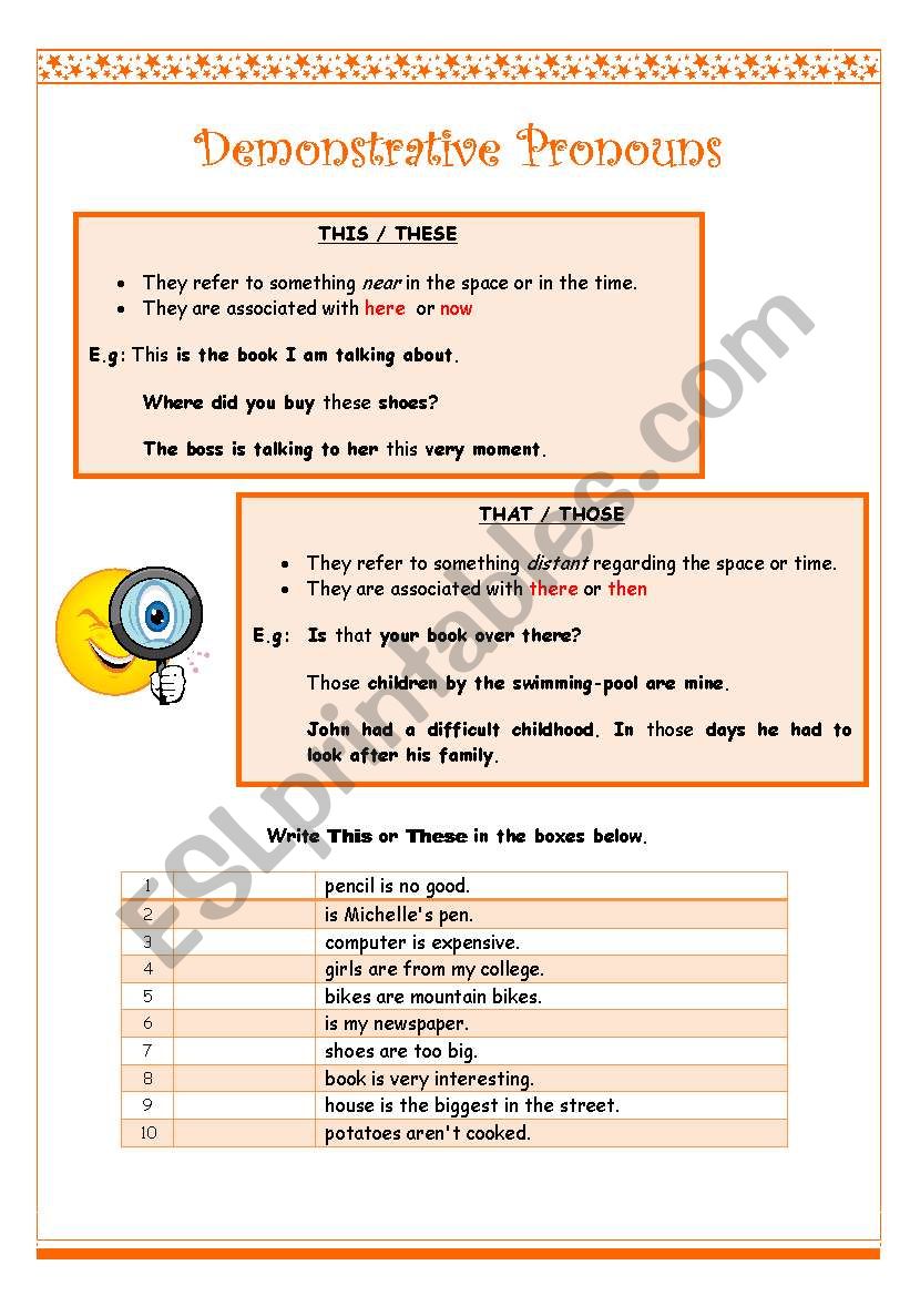 Demonstratives Pronouns  worksheet