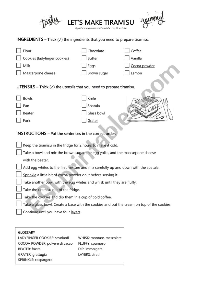 tiramisu recipie worksheet