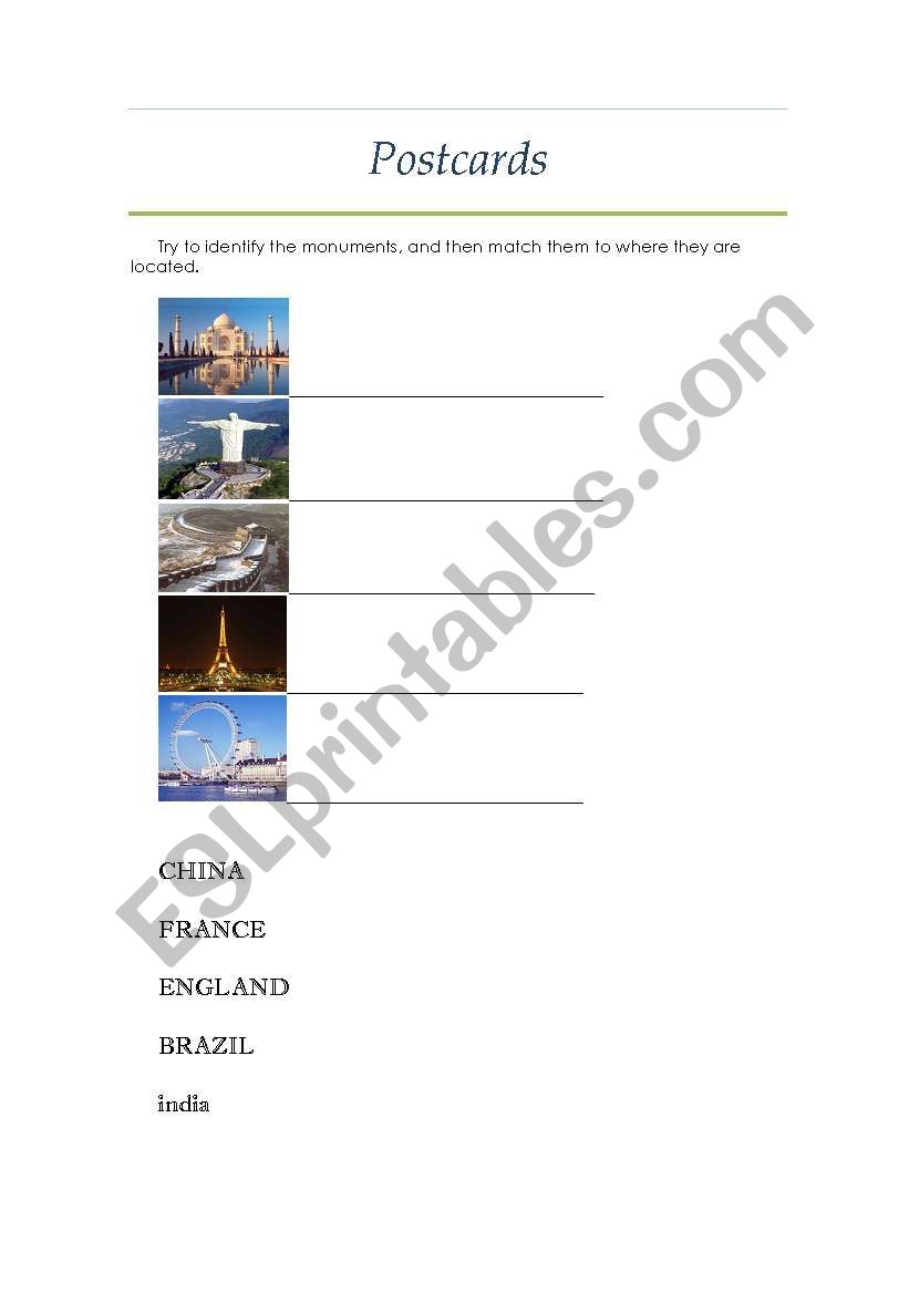 Postcards worksheet
