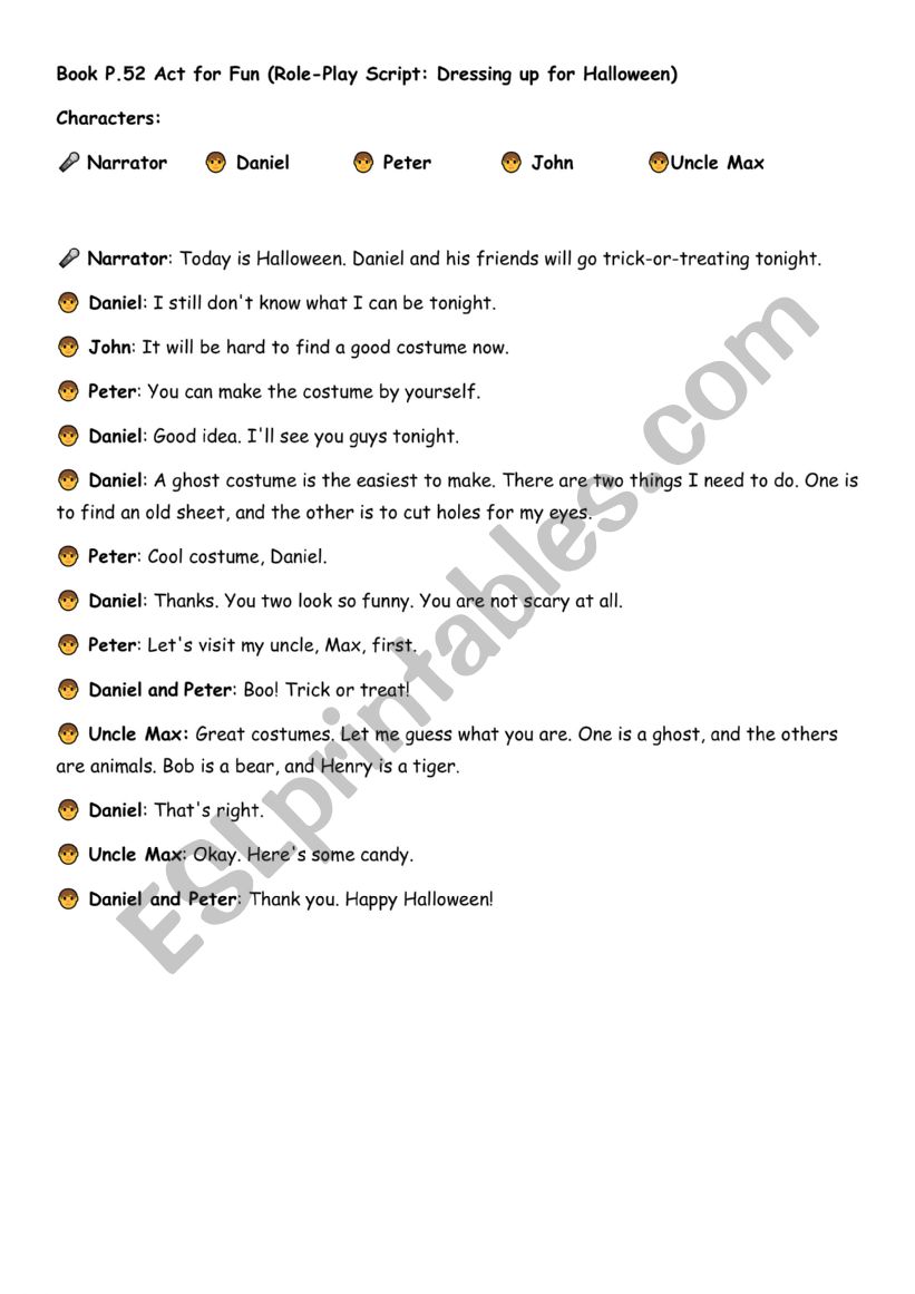 A play script worksheet