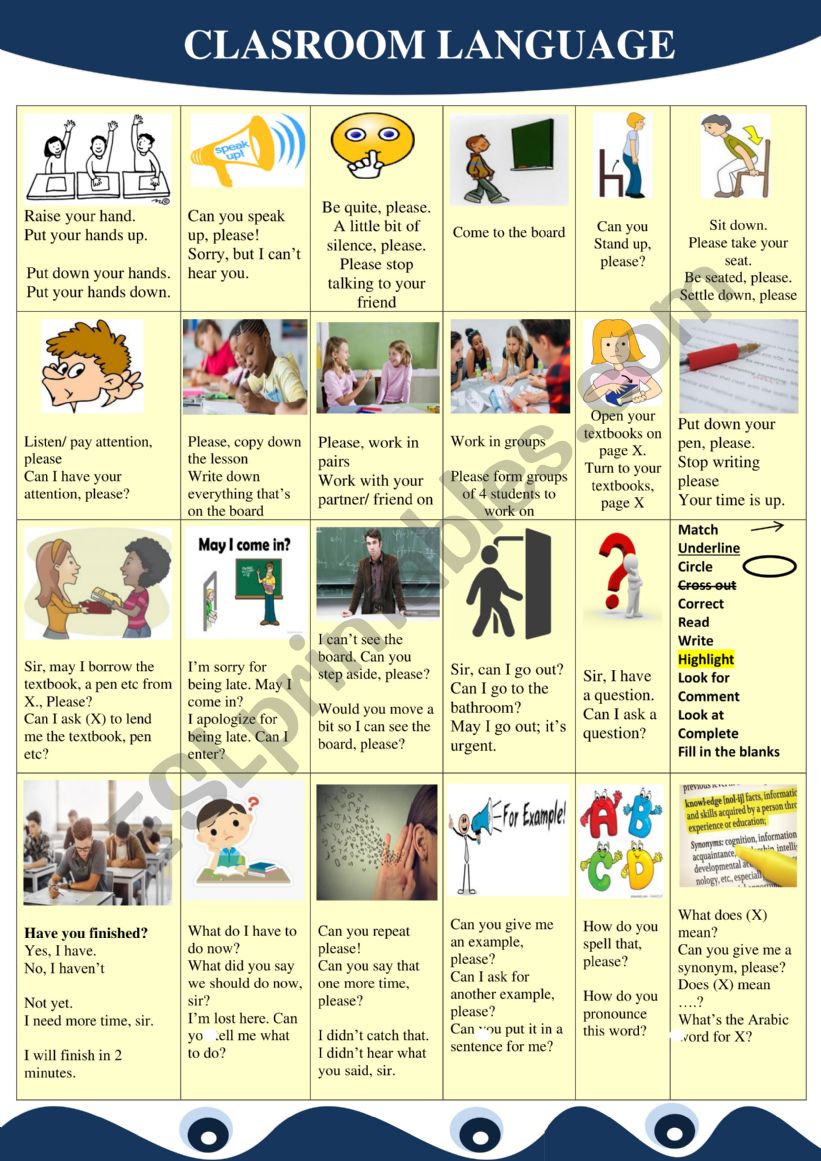 Classroom language  worksheet