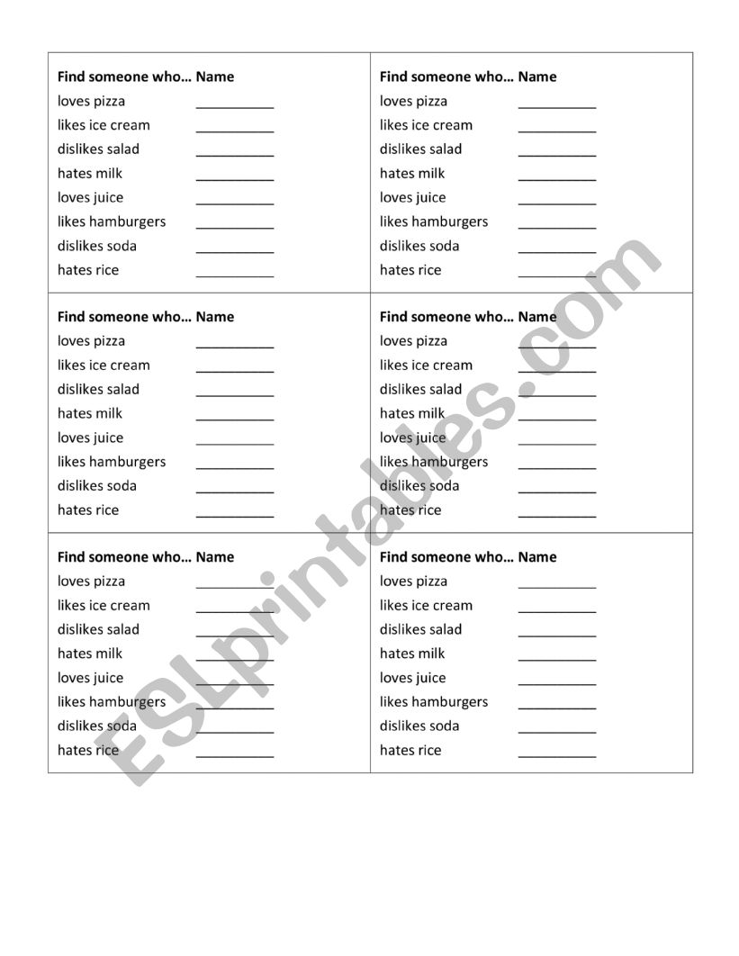 Find someone who... (food preferences)