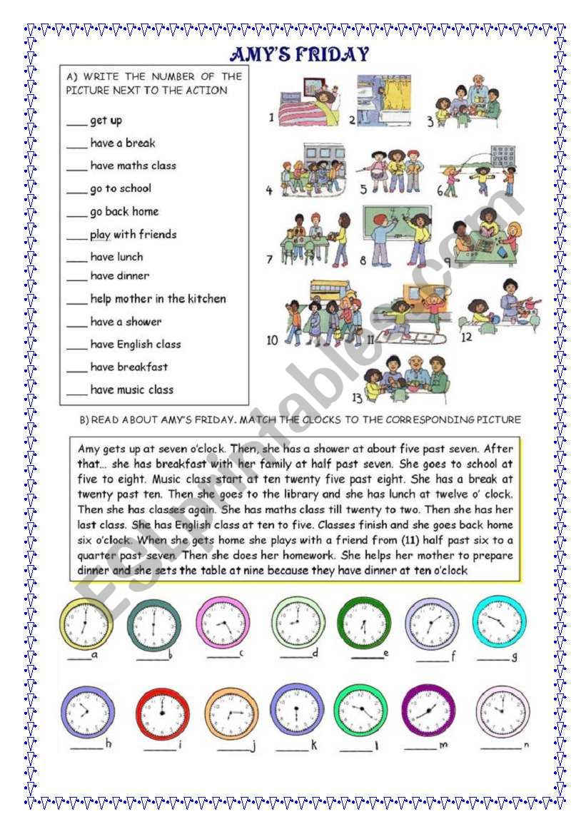 Routine: Amys friday worksheet