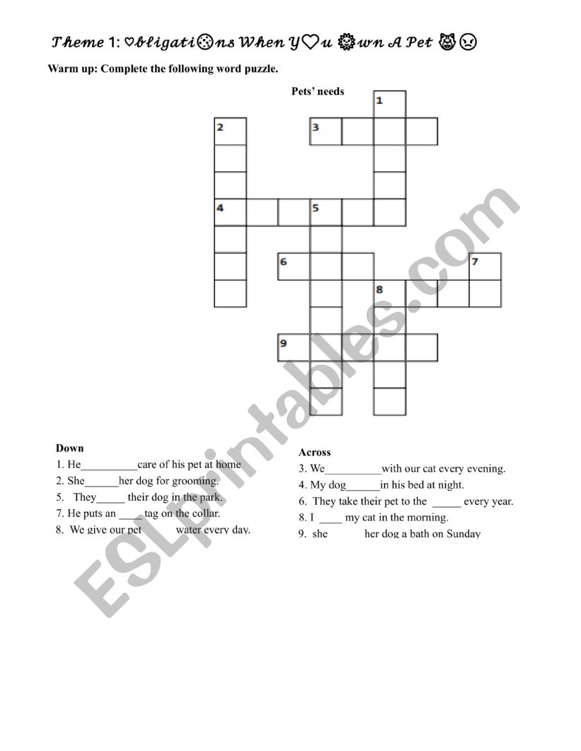 Owning a pet worksheet