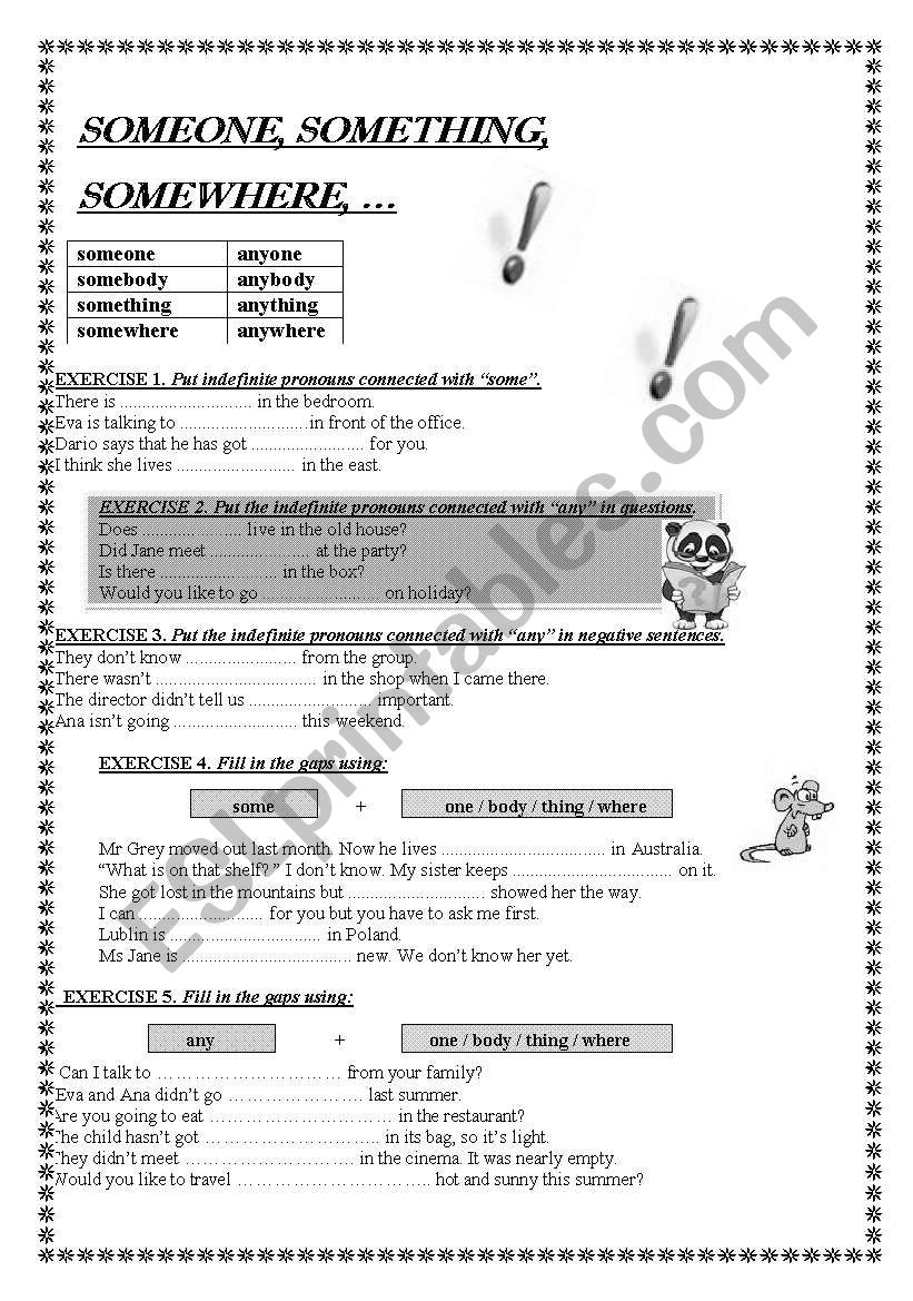 indefinite pronouns B/W worksheet