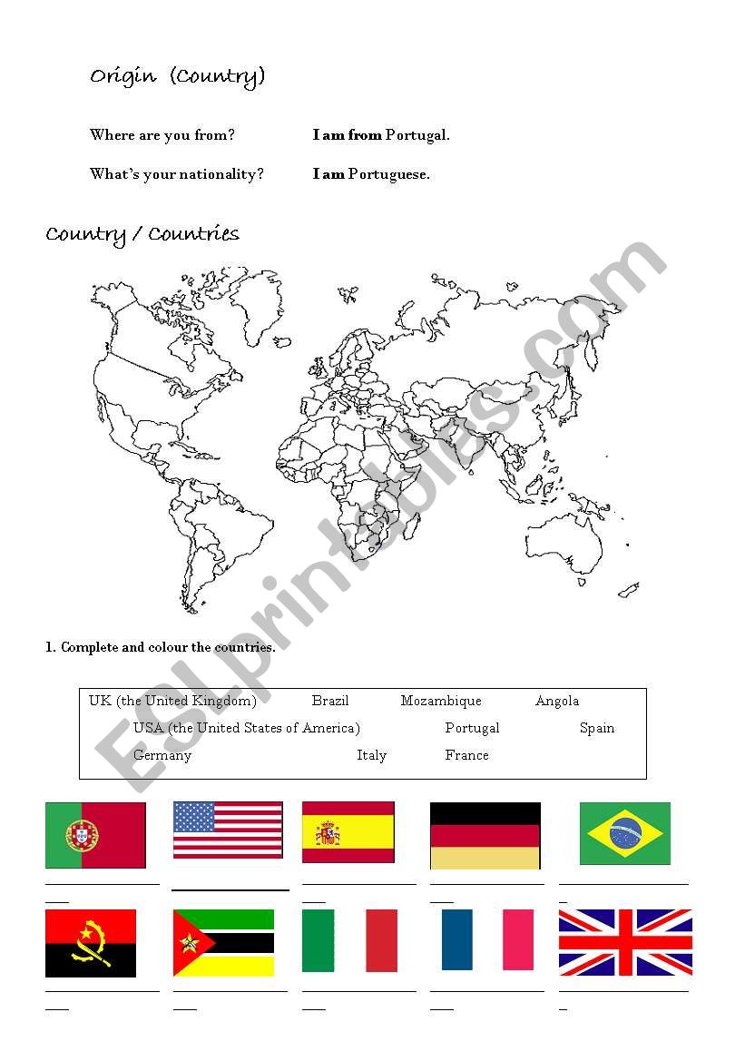 Countries worksheet