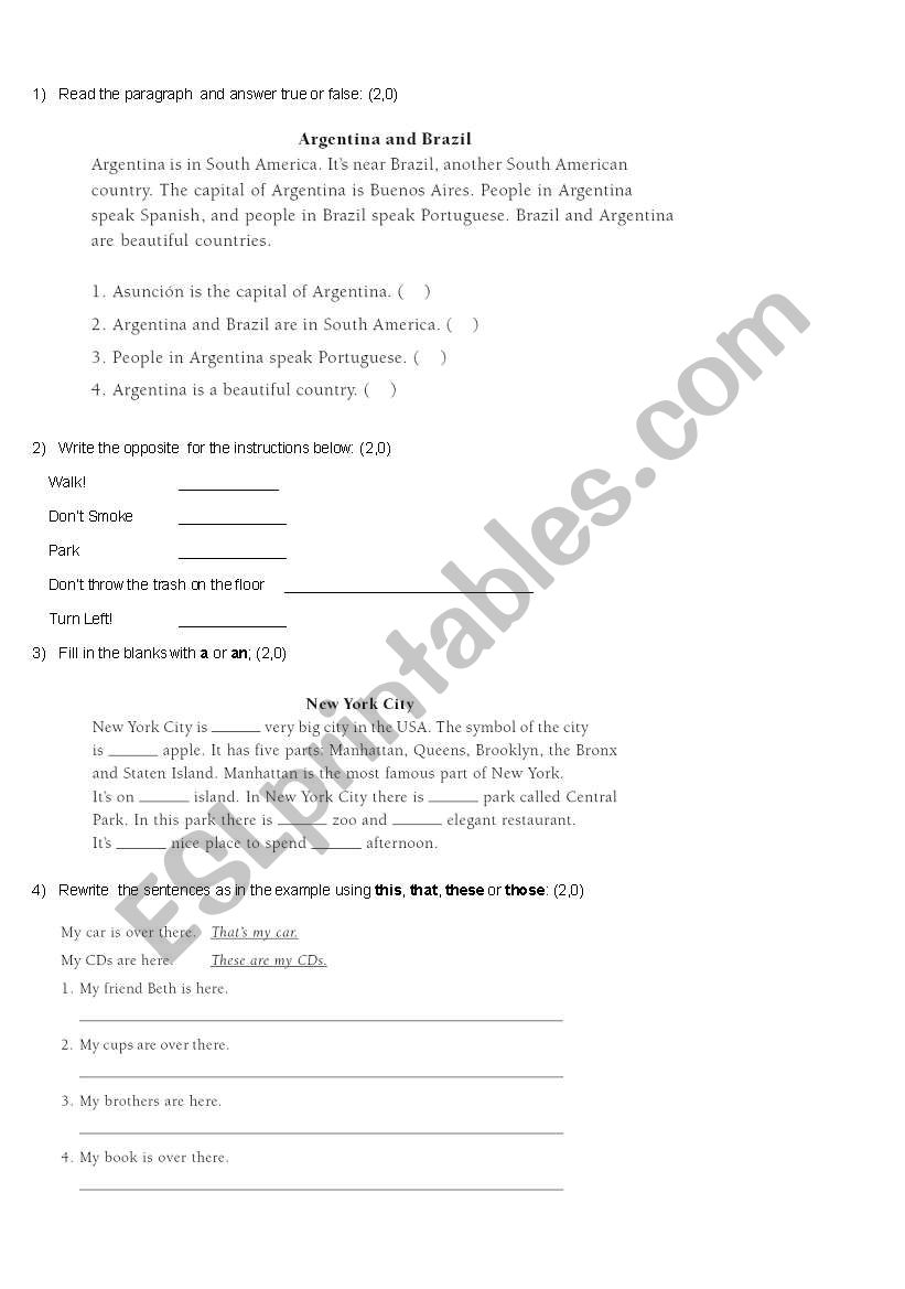 test 5th grade worksheet