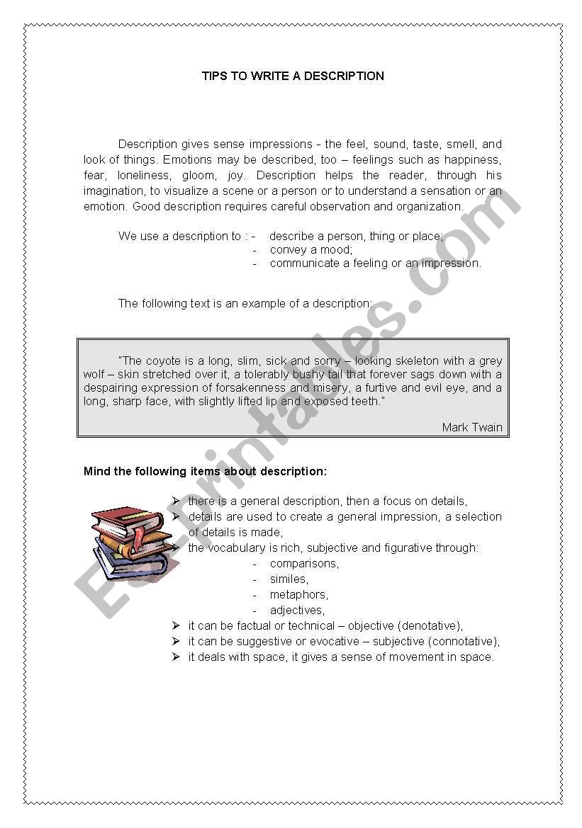 how to write a description worksheet